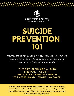 Suicide Prevention 101 informational flyer 